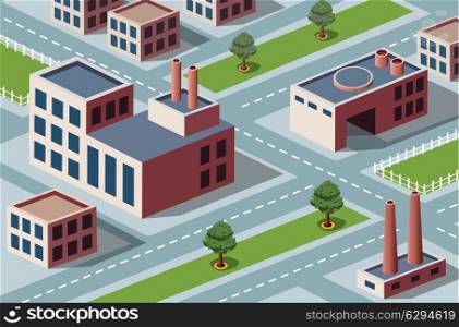 Vector isometric view of the industrial district