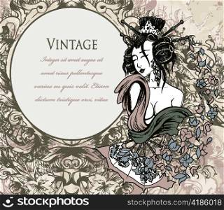 vector japanese background with geisha