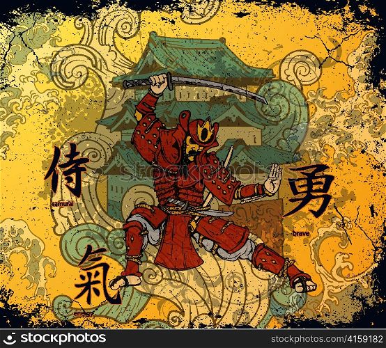 vector japanese background with samurai