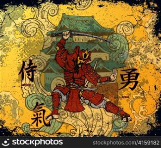 vector japanese background with samurai