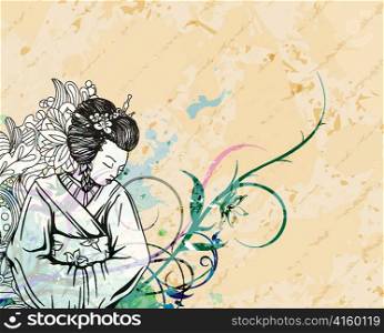 vector japanese illustration with geisha