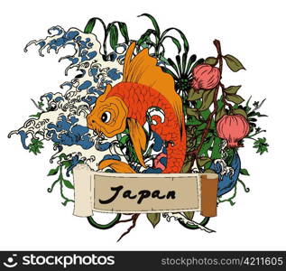 vector japanese illustration with koi fish