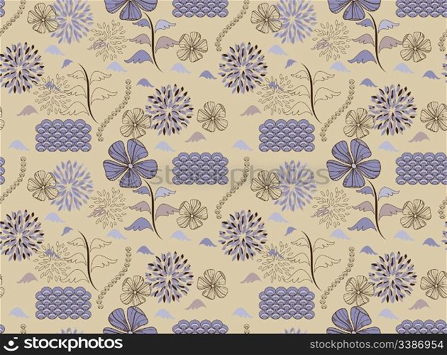vector japanese style seamless spring floral pattern, clipping masks