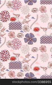 vector japanese style seamless spring floral pattern, clipping masks