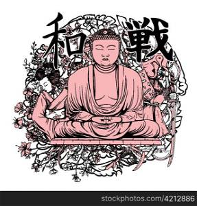 vector japanese t-shirt design with buddha