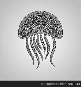 Vector Jellyfish, tattoo style, black on gradient background