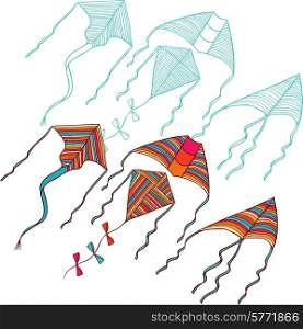 Vector kites for your design. Hand drawn illustration.. Vector kites for your design. Hand drawn illustration