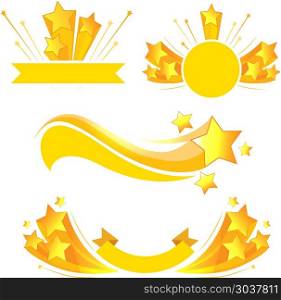 Vector label banners ribbons with stars burst. Vector label banners ribbons with stars burst. Label with gold star and illustration emblem with explosion star