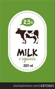 Vector label milk. Cow. Organic dairy products.