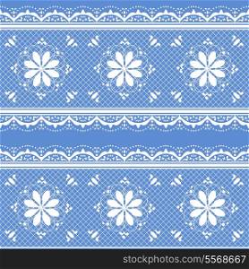 Vector lace white on blue floral pattern for design