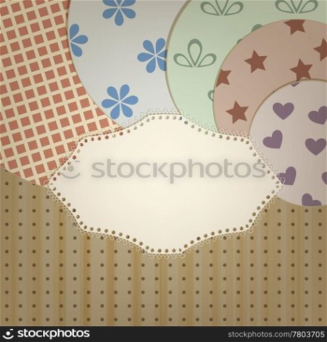 vector lacy napkin abd circle retro patterns on seamless background with stripes and dots, clipping mask, patterns can be used separately