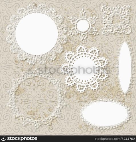 vector lacy scrapbook napkin design patterns on seamless grungy background