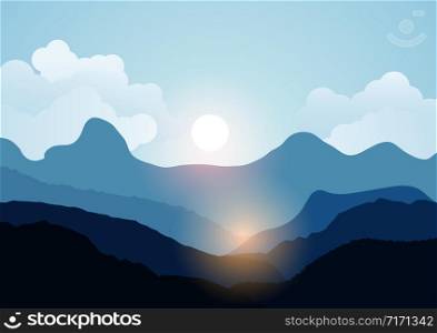 Vector landscape view with sunset