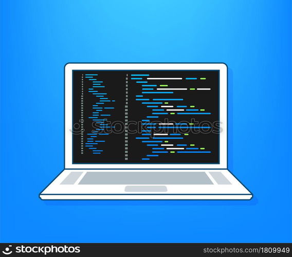 Vector laptop coding concept. Web developer, design, programming. Laptop screen code. Vector illustration. Vector laptop coding concept. Web developer, design, programming. Laptop screen code. Vector illustration.
