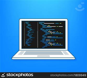 Vector laptop coding concept. Web developer, design, programming. Laptop screen code. Vector illustration. Vector laptop coding concept. Web developer, design, programming. Laptop screen code. Vector illustration.