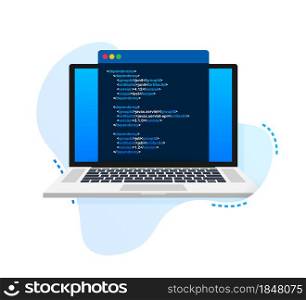 Vector laptop coding pattern. Web developer, design, programming. Laptop screen code. Vector illustration. Vector laptop coding pattern. Web developer, design, programming. Laptop screen code. Vector illustration.
