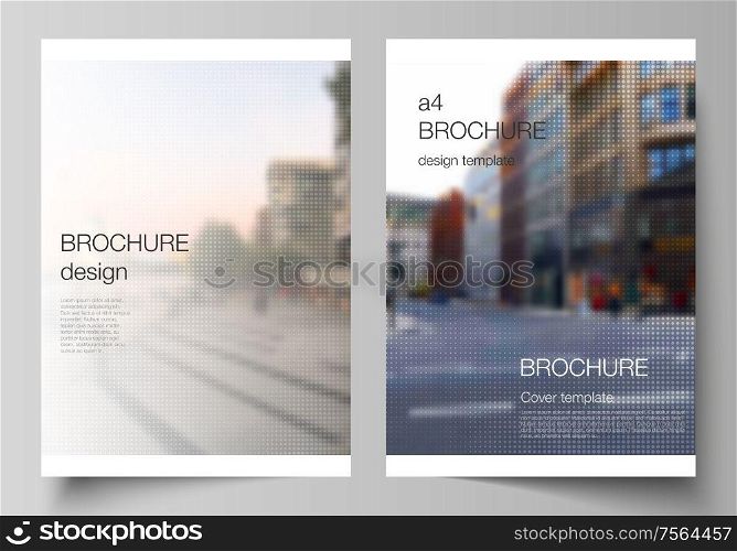 Vector layout of A4 cover mockups design templates for brochure, flyer, booklet, cover design, book design, brochure cover. Abstract halftone effect decoration with dots. Dotted pattern decoration. Vector layout of A4 cover mockups design templates for brochure, flyer, booklet, cover design, book design, brochure cover. Abstract halftone effect decoration with dots. Dotted pattern decoration.
