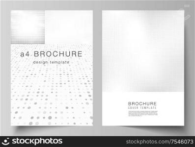 Vector layout of A4 cover mockups design templates for brochure, flyer layout, booklet, cover design, brochure cover. Halftone effect decoration with dots. Dotted pattern for grunge style decoration.. Vector layout of A4 cover mockups design templates for brochure, flyer layout, cover design, book design, brochure cover. Halftone effect decoration with dots. Dotted pattern for grunge decoration.