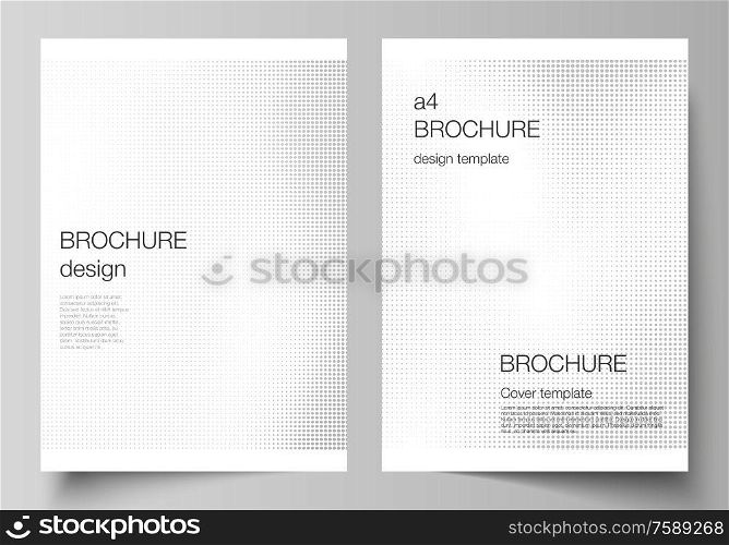 Vector layout of A4 cover mockups design templates for brochure, flyer layout, booklet, cover design, brochure cover. Halftone effect decoration with dots. Dotted pattern for grunge style decoration.. Vector layout of A4 cover mockups design templates for brochure, flyer layout, cover design, book design, brochure cover. Halftone effect decoration with dots. Dotted pattern for grunge decoration.