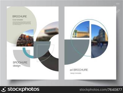 Vector layout of A4 cover mockups design templates for brochure, flyer layout, booklet, cover design, book, brochure cover. Background with circle round banners. Corporate business concept template. Vector layout of A4 cover mockups design templates for brochure, flyer layout, booklet, cover design, book, brochure cover. Background with circle round banners. Corporate business concept template.