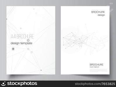 Vector layout of A4 cover mockups templates for brochure, flyer layout, booklet, cover design, book design, brochure cover. Gray technology background with connecting lines and dots. Network concept. Vector layout of A4 cover mockups templates for brochure, flyer layout, booklet, cover design, book design, brochure cover. Gray technology background with connecting lines and dots. Network concept.