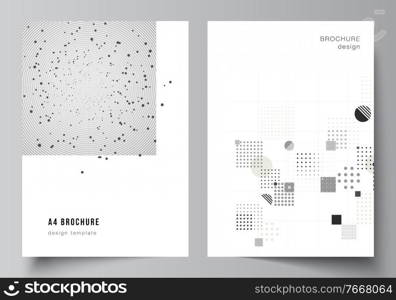 Vector layout of A4 cover mockups templates for brochure, flyer layout, booklet, cover design, book design. Abstract technology black color science background. Digital data . Minimalist high tech. Vector layout of A4 cover mockups templates for brochure, flyer layout, booklet, cover design, book design. Abstract technology black color science background. Digital data. Minimalist high tech.