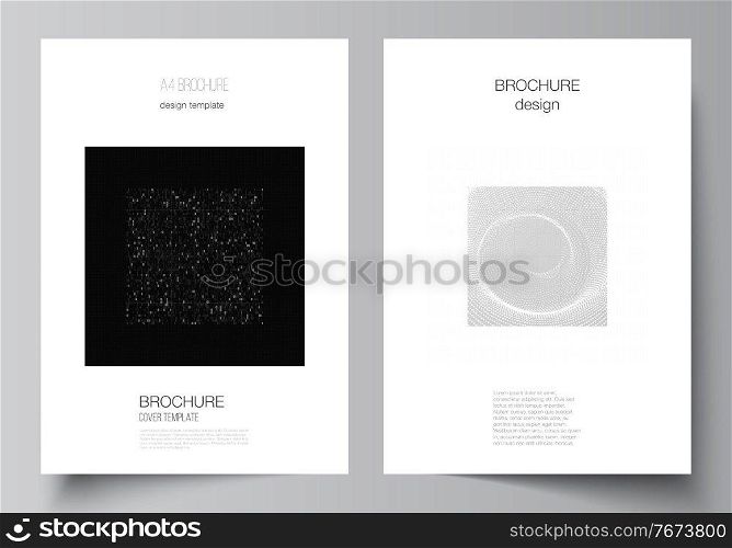 Vector layout of A4 cover mockups templates for brochure, flyer layout, booklet, cover design, book design. Abstract technology black color science background. Digital data . Minimalist high tech. Vector layout of A4 cover mockups templates for brochure, flyer layout, booklet, cover design, book design. Abstract technology black color science background. Digital data. Minimalist high tech.