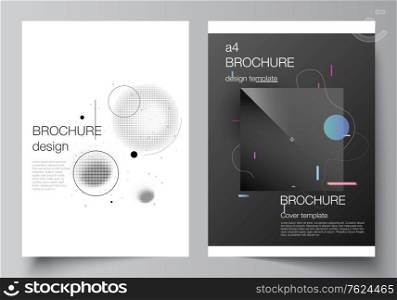 Vector layout of A4 format cover mockups design templates for brochure, flyer layout, booklet, cover design, book design, brochure cover. Tech science future background, space astronomy concept. Vector layout of A4 format cover mockups design templates for brochure, flyer layout, booklet, cover design, book design, brochure cover. Tech science future background, space astronomy concept.