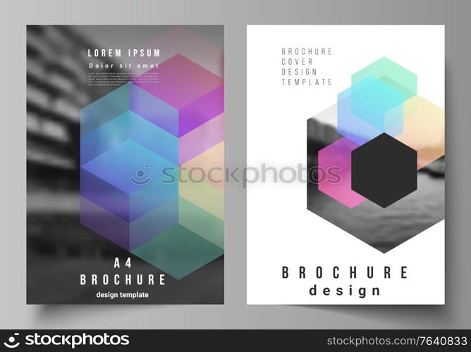 Vector layout of A4 format cover mockups design templates with abstract shapes and colors for brochure, flyer layout, booklet, cover design, book design, brochure cover. Vector layout of A4 format cover mockups design templates with abstract shapes and colors for brochure, flyer layout, booklet, cover design, book design, brochure cover.