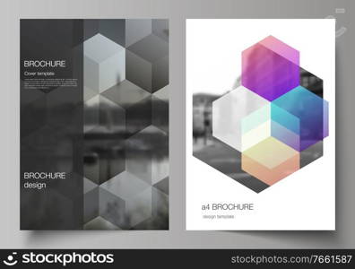 Vector layout of A4 format cover mockups design templates with abstract shapes and colors for brochure, flyer layout, booklet, cover design, book design, brochure cover. Vector layout of A4 format cover mockups design templates with abstract shapes and colors for brochure, flyer layout, booklet, cover design, book design, brochure cover.