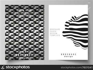 Vector layout of A4 format modern cover mockups design template for brochure, magazine, flyer, booklet, report. Trendy geometric abstract background in minimalistic flat style with dynamic composition.. Vector layout of A4 format modern cover mockups design template for brochure, magazine, flyer, booklet, report. Trendy geometric abstract background in minimalistic flat style with dynamic composition