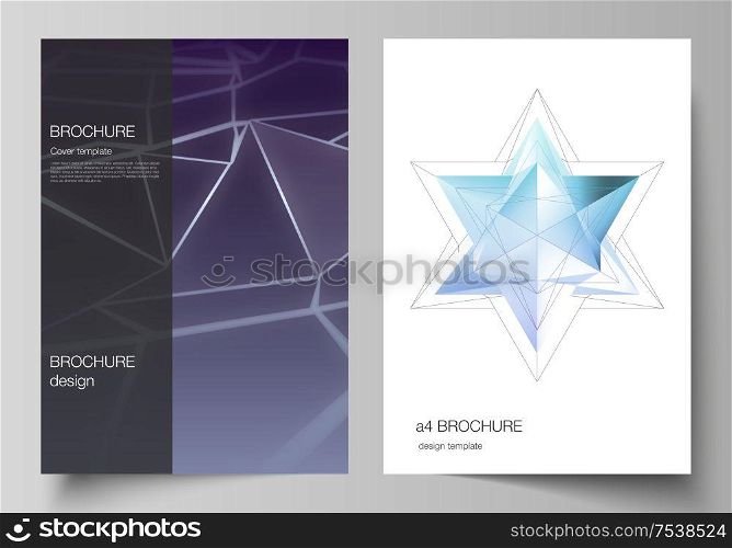 Vector layout of A4 format modern cover mockups design templates for brochure, magazine, flyer, booklet, report. 3d polygonal geometric modern design abstract background. Science or technology vector. Vector layout of A4 format modern cover mockups design templates for brochure, magazine, flyer, booklet, report. 3d polygonal geometric modern design abstract background. Science or technology vector.