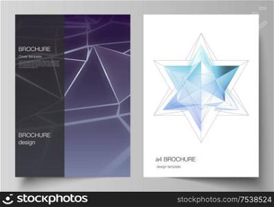 Vector layout of A4 format modern cover mockups design templates for brochure, magazine, flyer, booklet, report. 3d polygonal geometric modern design abstract background. Science or technology vector. Vector layout of A4 format modern cover mockups design templates for brochure, magazine, flyer, booklet, report. 3d polygonal geometric modern design abstract background. Science or technology vector.