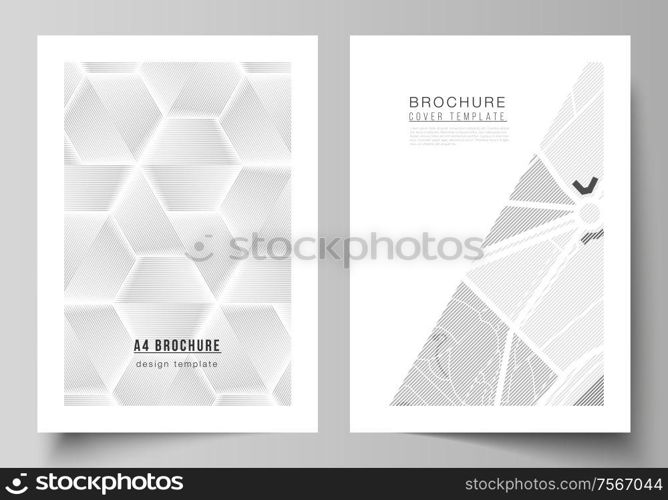 Vector layout of A4 format modern cover mockups design templates for brochure, magazine, flyer, booklet, report. Abstract geometric triangle design background using different triangular style patterns.. Vector layout of A4 format modern cover mockups design templates for brochure, magazine, flyer, booklet, report. Abstract geometric triangle design background using different triangular style patterns