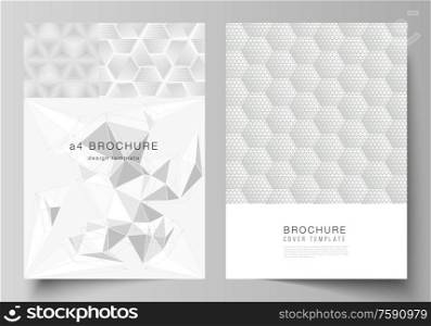 Vector layout of A4 format modern cover mockups design templates for brochure, magazine, flyer, booklet, report. Abstract geometric triangle design background using different triangular style patterns.. Vector layout of A4 format modern cover mockups design templates for brochure, magazine, flyer, booklet, report. Abstract geometric triangle design background using different triangular style patterns