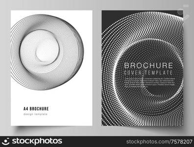 Vector layout of A4 format modern cover mockups design templates for brochure, flyer, booklet, report. Geometric abstract background, futuristic science and technology concept for minimalistic design. Vector layout of A4 format modern cover mockups design templates for brochure, flyer, booklet, report. Geometric abstract background, futuristic science and technology concept for minimalistic design.