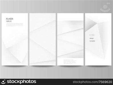 Vector layout of flyer, banner design templates for website advertising design, vertical flyer design, website decoration. Halftone dotted background with gray dots, abstract gradient background. Vector layout of flyer, banner design templates for website advertising design, vertical flyer design, website decoration. Halftone dotted background with gray dots, abstract gradient background.