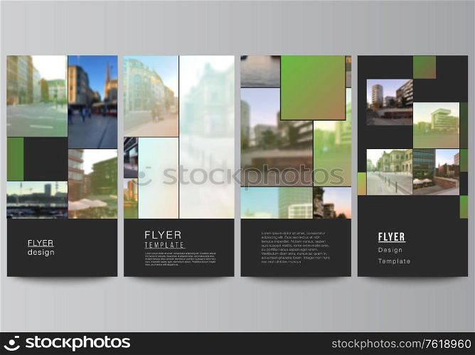 Vector layout of flyer, banner design templates for website advertising design, vertical flyer design, website decoration backgrounds. Abstract project with clipping mask green squares for your photo. Vector layout of flyer, banner design templates for website advertising design, vertical flyer design, website decoration backgrounds. Abstract project with clipping mask green squares for your photo.