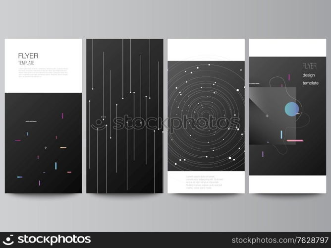 Vector layout of flyer, banner design templates for website advertising design, vertical flyer design, website decoration backgrounds. Tech science future background, space design astronomy concept. Vector layout of flyer, banner design templates for website advertising design, vertical flyer design, website decoration backgrounds. Tech science future background, space design astronomy concept.