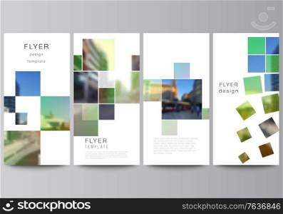 Vector layout of flyer, banner design templates for website advertising design, vertical flyer design, website decoration backgrounds. Abstract project with clipping mask green squares for your photo. Vector layout of flyer, banner design templates for website advertising design, vertical flyer design, website decoration backgrounds. Abstract project with clipping mask green squares for your photo.