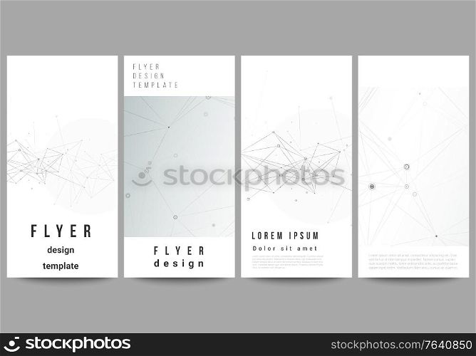 Vector layout of flyer, banner design templates for website advertising design, vertical flyer design, website decoration. Gray technology background with connecting lines and dots. Network concept. Vector layout of flyer, banner design templates for website advertising design, vertical flyer design, website decoration. Gray technology background with connecting lines and dots. Network concept.