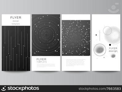 Vector layout of flyer, banner design templates for website advertising design, vertical flyer design, website decoration backgrounds. Tech science future background, space design astronomy concept. Vector layout of flyer, banner design templates for website advertising design, vertical flyer design, website decoration backgrounds. Tech science future background, space design astronomy concept.