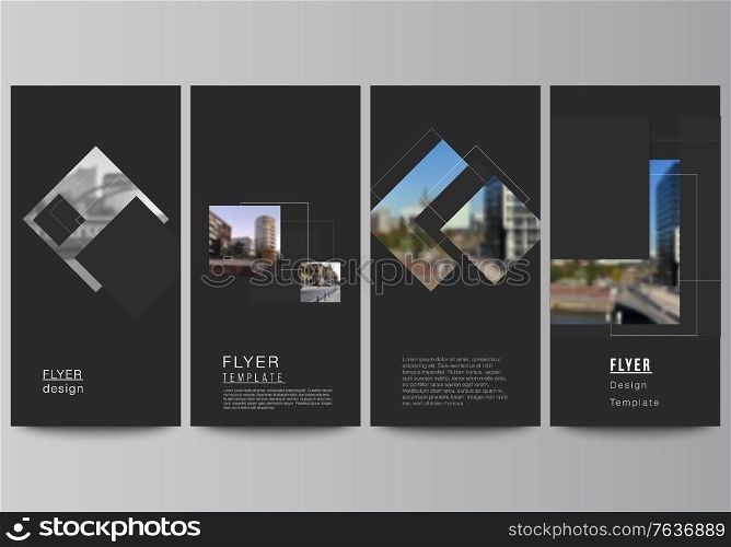 Vector layout of flyer, banner design templates with geometric simple shapes, lines and photo place for website advertising design, vertical flyer, website decoration backgrounds. Vector layout of flyer, banner design templates with geometric simple shapes, lines and photo place for website advertising design, vertical flyer, website decoration backgrounds.