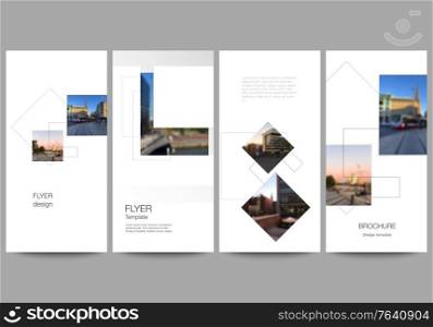 Vector layout of flyer, banner design templates with geometric simple shapes, lines and photo place for website advertising design, vertical flyer, website decoration backgrounds. Vector layout of flyer, banner design templates with geometric simple shapes, lines and photo place for website advertising design, vertical flyer, website decoration backgrounds.