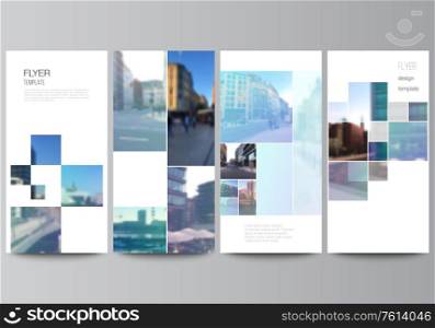 Vector layout of flyer, banner templates for website advertising design, vertical flyer design, website decoration backgrounds. Abstract design project in geometric style with blue squares. Vector layout of flyer, banner templates for website advertising design, vertical flyer design, website decoration backgrounds. Abstract design project in geometric style with blue squares.