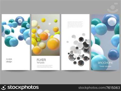 Vector layout of flyer, banner templates for website advertising design, vertical flyer design, website decoration backgrounds. Realistic vector background with multicolored 3d spheres, bubbles, balls.. Vector layout of flyer, banner templates for website advertising design, vertical flyer design, website decoration backgrounds. Realistic vector background with multicolored 3d spheres, bubbles, balls
