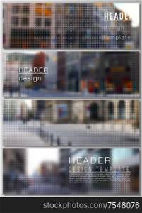 Vector layout of headers, banner design templates for website footer design, horizontal flyer design, website header. Abstract halftone effect decoration with dots. Dotted pattern decoration. Vector layout of headers, banner design templates for website footer design, horizontal flyer design, website header. Abstract halftone effect decoration with dots. Dotted pattern decoration.