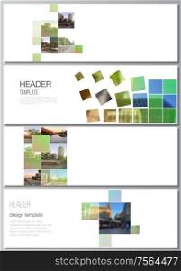 Vector layout of headers, banner design templates for website footer design, horizontal flyer design, website header backgrounds. Abstract project with clipping mask green squares for your photo. Vector layout of headers, banner design templates for website footer design, horizontal flyer design, website header backgrounds. Abstract project with clipping mask green squares for your photo.