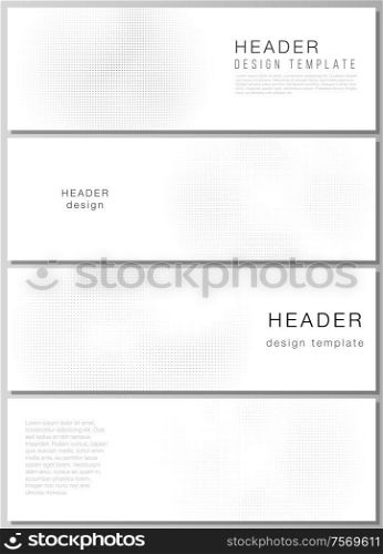 Vector layout of headers, banner design templates for website footer design, horizontal flyer design, website header. Halftone effect decoration with dots. Dotted pattern for grunge style decoration. Vector layout of headers, banner design templates for website footer design, horizontal flyer design, website header. Halftone effect decoration with dots. Dotted pattern for grunge style decoration.