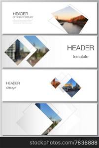 Vector layout of headers, banner design templates with geometric simple shapes, lines and photo place for website footer design, horizontal flyer, website header backgrounds. Vector layout of headers, banner design templates with geometric simple shapes, lines and photo place for website footer design, horizontal flyer, website header backgrounds.
